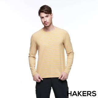 【HAKERS 哈克士】男 條紋天絲發熱衣(金黃/淺灰色)