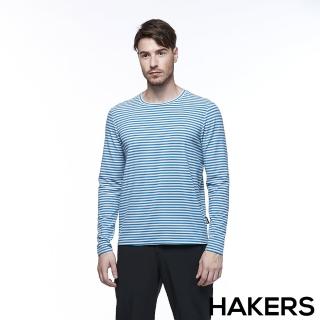 【HAKERS 哈克士】男 條紋天絲發熱衣(威尼斯藍/淺灰色)