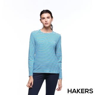 【HAKERS 哈克士】女 條紋天絲發熱衣(威尼斯藍/淺灰色)