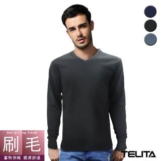 【TELITA】蓄熱裡起毛長袖V領衫-黑色(3件組)