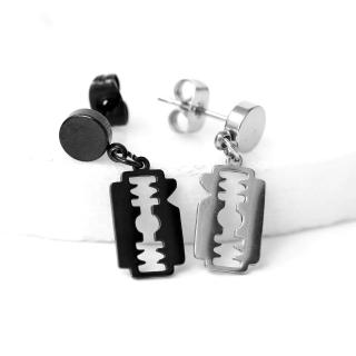 【玖飾時尚】耳環 鋼製垂墜鋸齒長方耳針(耳針耳環)