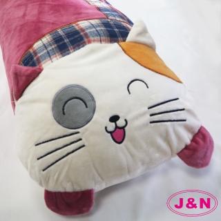 【J&N】小花貓卡哇依長抱枕粉紫(1入)