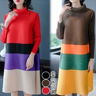 【K.W.】古典翻領皺褶層次洋裝(共3色)