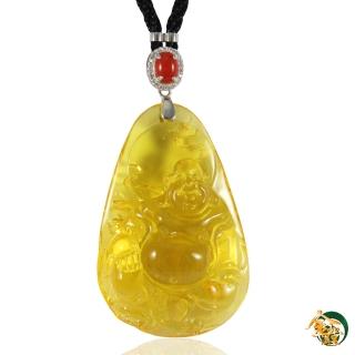 【金玉滿堂】金琥珀福氣彌勒墜(琥珀項鍊)