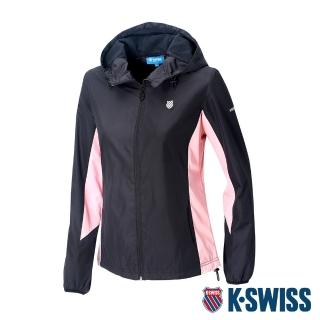 【K-SWISS】Contrast Panel Windbreaker刷毛風衣外套-女-黑/粉(194096-050)