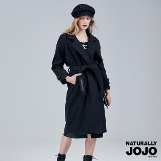 【NATURALLY JOJO】西裝領長呢鋪棉大衣(黑)