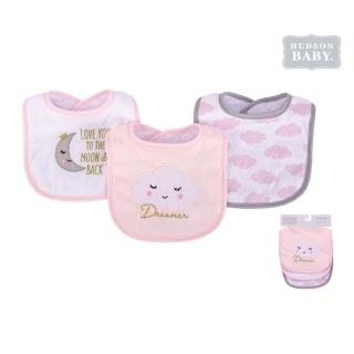 【Luvable Friends】嬰幼兒雙層吸水口水巾圍兜3入組_粉白雲朵(LF56213)