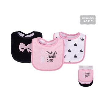 【Luvable Friends】嬰幼兒雙層吸水口水巾圍兜3入組_ 黑皇冠(LF56217)