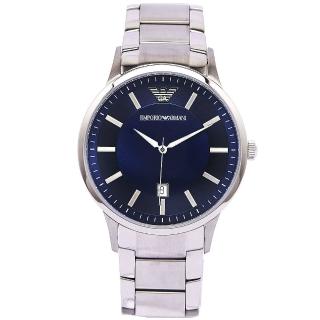 【EMPORIO ARMANI】簡約時尚不鏽鋼錶帶手錶-湛藍面/43mm(AR11180)