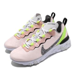 【NIKE 耐吉】慢跑鞋 React Element 55 運動 女鞋 輕量 舒適 避震 球鞋 穿搭 健身 粉 黃(CD6964-600)