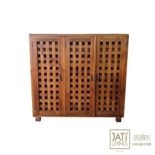 【吉迪市柚木家具】全柚木格子造型三門鞋櫃/收納櫃