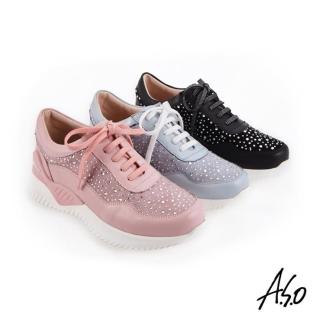 【A.S.O 阿瘦集團】時尚流行 活力雙核心拼接燙鑽休閒運動鞋(黑色)