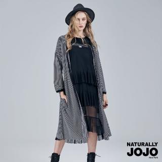 【NATURALLY JOJO】條紋線衫長版外罩(黑)