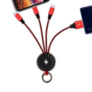 3D Air 創新輕巧便攜三合一鑰匙扣設計閃電指示燈11cm充電線(紅色)