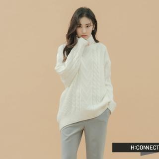 【H:CONNECT】韓國品牌 女裝 -高領麻花針織上衣(白色)