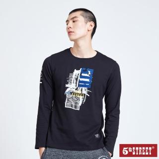 【5th STREET】男原創線條潮流長袖T恤-黑色