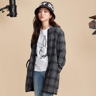 【PLAYBOY】經典格紋拉鍊外套(深灰色)
