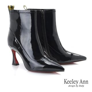 【Keeley Ann】極簡魅力 漆皮時尚喇叭造型跟短靴(黑色977932310-Ann系列)