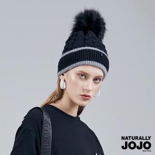 【NATURALLY JOJO】大球麻花配條毛帽(黑)
