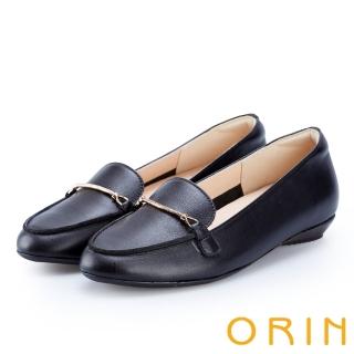【ORIN】女紳時尚 金屬鍊扣牛皮樂福鞋(黑色)