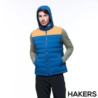 【HAKERS 哈克士】男款 防撥水羽絨背心(灰藍/桔黃色)