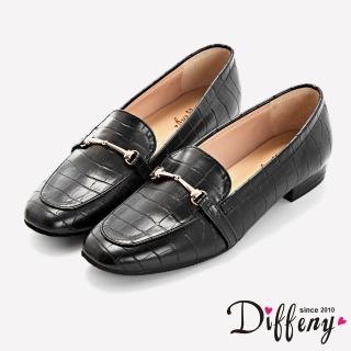 【Diffeny】跟鞋_舒適滿分鱷魚紋方頭樂福跟鞋(黑)