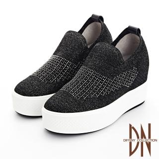 【DN】休閒鞋_水鑽點綴彈力針織懶人休閒鞋(黑)