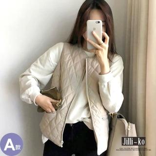 【JILLI-KO】韓版菱格紋舖棉背心-M/L(黑/白)