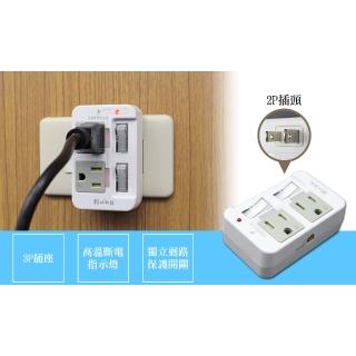 【朝日科技】3P高溫斷電2開2插分接器15A-2入(PTP分接器)