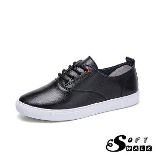 【SOFT WALK 舒步】真皮百搭經典版型平底休閒鞋(黑)
