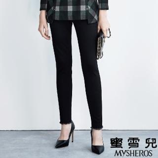 【mysheros 蜜雪兒】素色下擺抽鬚窄管長褲(黑)