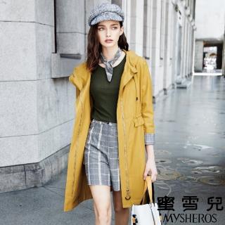 【mysheros 蜜雪兒】長版反摺格紋風衣外套(黃)