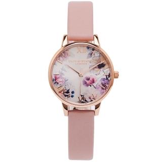 【Olivia Burton】花香物語皮革手錶-花朵面X粉紅色/30mm(OB16EG115)
