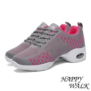 【HAPPY WALK】縷空撞色個性拼接飛織軟底氣墊運動鞋(灰)