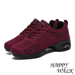 【HAPPY WALK】縷空撞色個性拼接飛織軟底氣墊運動鞋(紅)