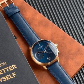【Nordgreen】Pioneer先鋒x玫瑰金 北歐藍錶盤 北歐藍真皮腕錶 42mm(PI42RGLENANA)