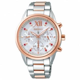 【SEIKO 精工】LUKIA 限量款浪漫羅馬太陽能三眼計時女錶-雙色/36.4mm(SSC824J1/V175-0EW0G)