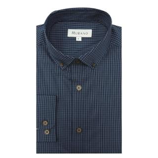 【MURANO】彈性修身長袖襯衫-藍格(彈性格紋)