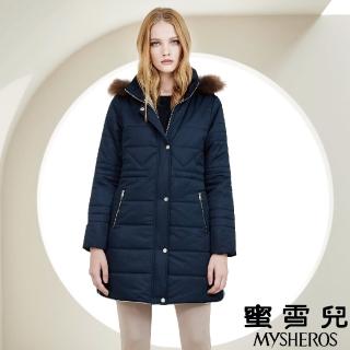 【mysheros 蜜雪兒】長版毛毛帽鋪棉防風外套(藍)
