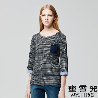 【mysheros 蜜雪兒】千島格紋蝴蝶口袋上衣(藍)