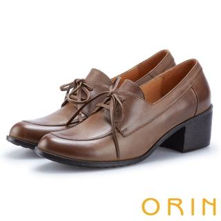 【ORIN】中性雅痞 雙色蠟感牛皮粗跟牛津鞋(咖啡)