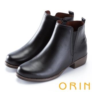 【ORIN】簡約個性 復古牛皮拉鏈低跟短靴(黑色)