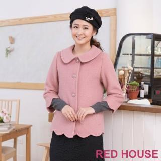 【RED HOUSE 蕾赫斯】雙排釦羊毛混紡大衣(黑色)