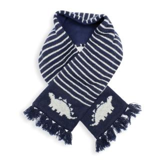 【JoJo Maman BeBe】保暖舒適羊毛圍巾_ 海軍藍恐龍(JJE4907)