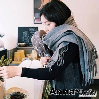 【AnnaSofia】潮人純色 仿羊絨大披肩圍巾(深灰系)