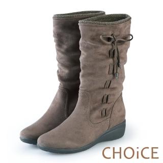 【CHOiCE】暖暖時尚 2WAY抓皺絨布百搭中筒靴(可可)