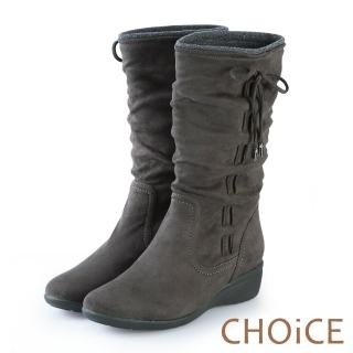 【CHOiCE】暖暖時尚 2WAY抓皺絨布百搭中筒靴(灰色)
