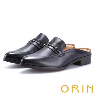 【ORIN】復古潮流 金屬飾扣牛皮低跟穆勒鞋(黑色)