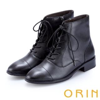 【ORIN】英倫時尚 質感牛皮綁帶短靴(黑色)