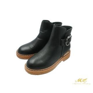 【MK】溫暖舒適 真皮軍裝風短靴(黑色)